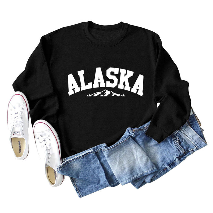 ALASKA Mountain Alphabet Loose Bottomed Long Sleeve Sweater