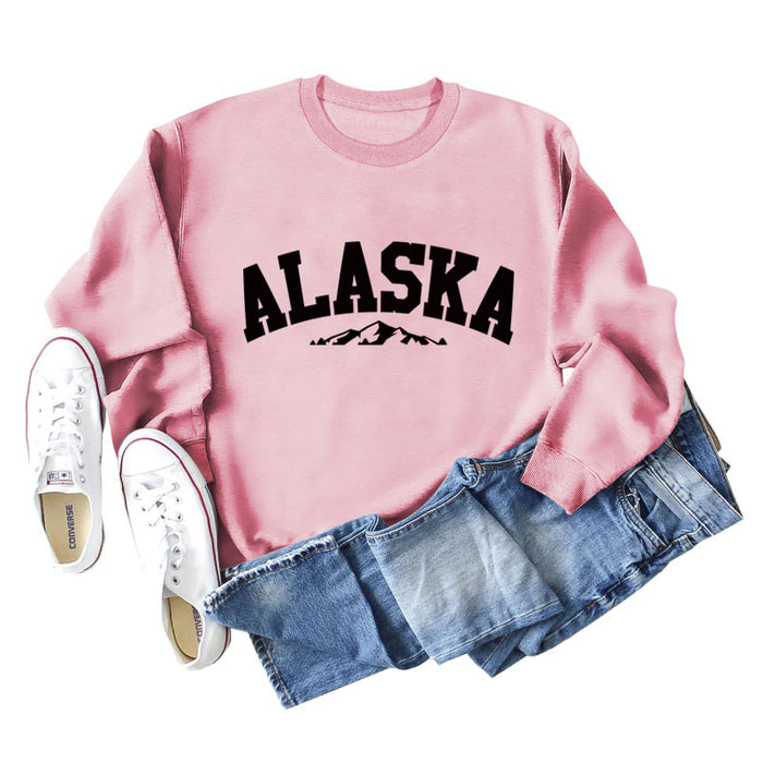 ALASKA Mountain Alphabet Loose Bottomed Long Sleeve Sweater