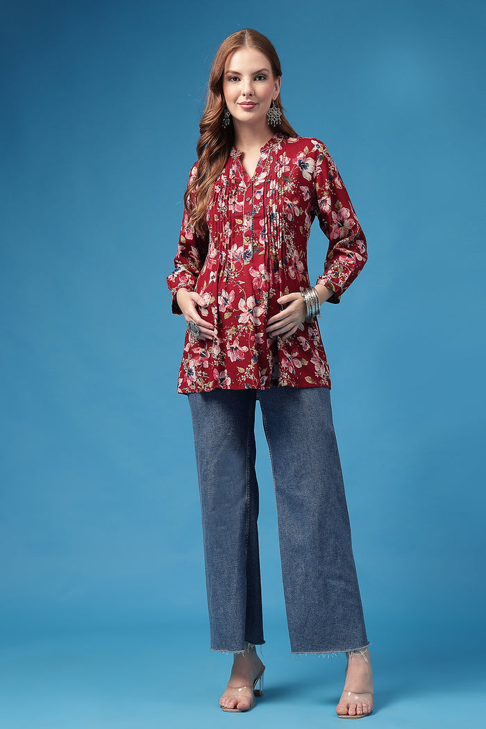 Dark Maroon Feeding Top; zipless access ensures simple and quick nursing.