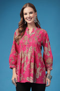 Fuchsia Pleated Top; print offers style and fit for daily wear.