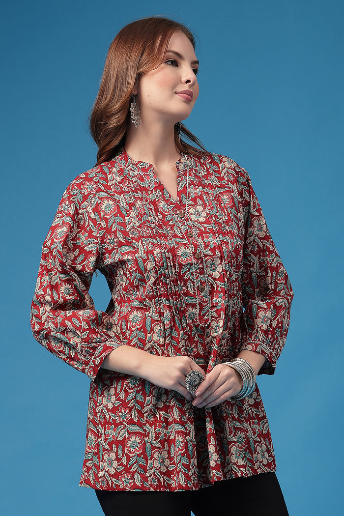 Multi Pleated Top; print offers style and fit for daily wear.