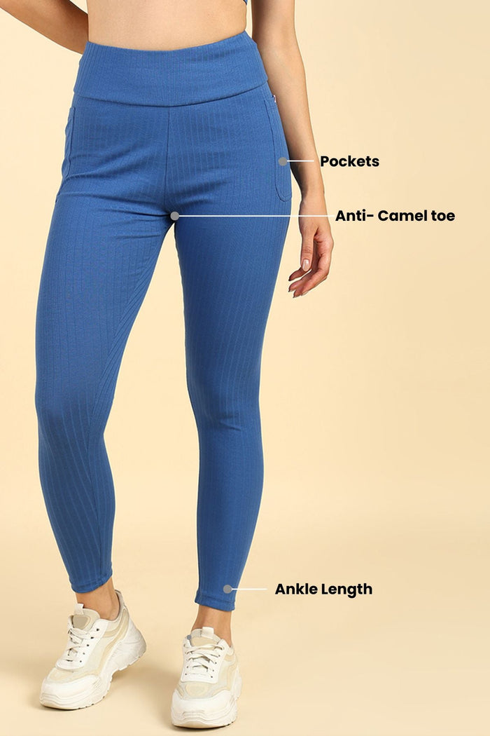 Blue Cotton Mom Legging length; length covers ankle to waist for all seasons.