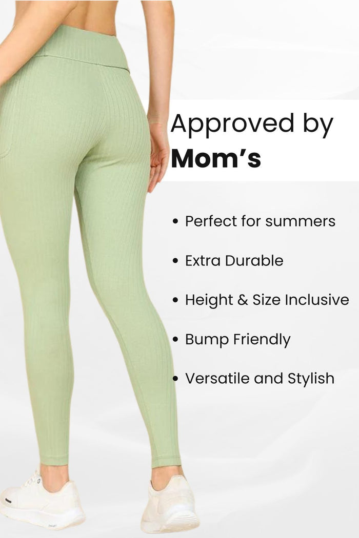 Pistachio Green Cotton Mom Legging length; length covers ankle to waist for all seasons.