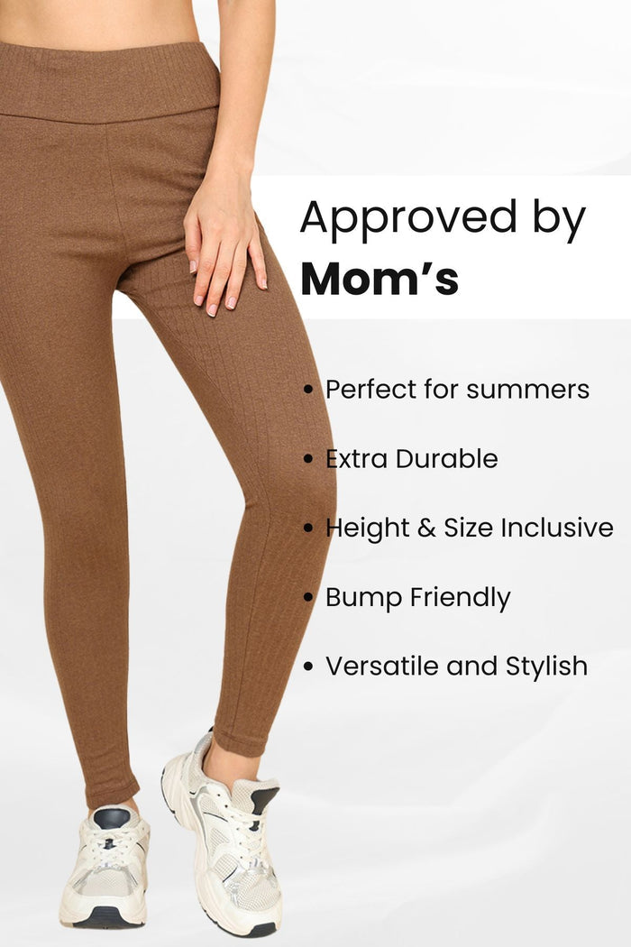 Melange Brown Cotton Mom Legging length; length covers ankle to waist for all seasons.
