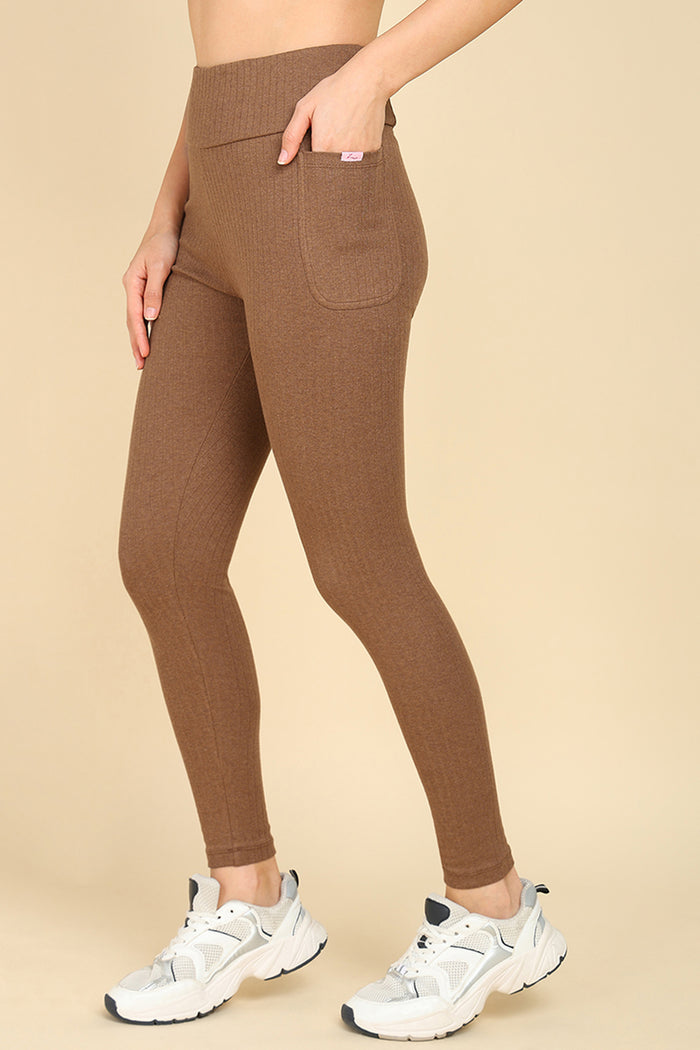 Melange Brown Mom Legging; garment fits postpartum body and ensures stomach compression.