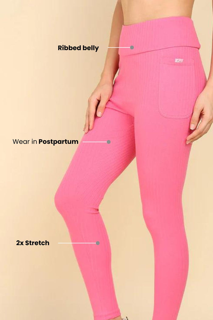 Pink Mom Legging waist panel; seamless panel covers and supports core for coverage.
