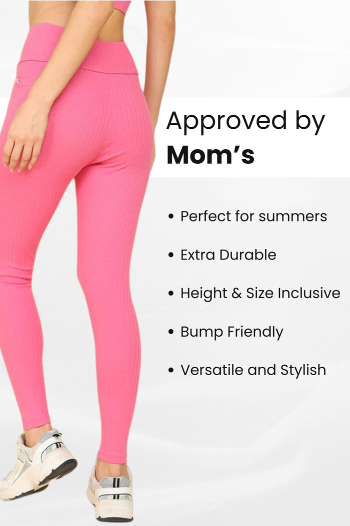 Pink Cotton Mom Legging length; length covers ankle to waist for all seasons.