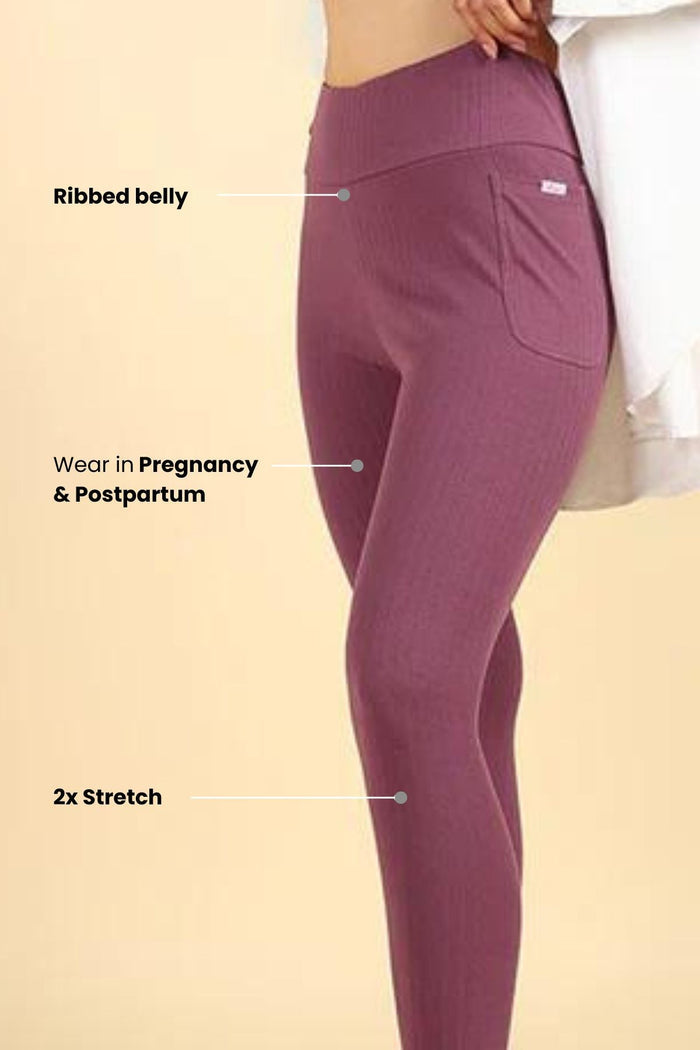 Rosewood Mom Legging waist panel; seamless panel covers and supports core for coverage.