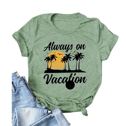 Always On Vacation T-Shirt for Women Funny Vacation Retro Sunset Shirt