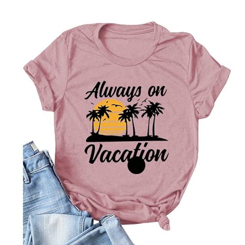 Always On Vacation T-Shirt for Women Funny Vacation Retro Sunset Shirt