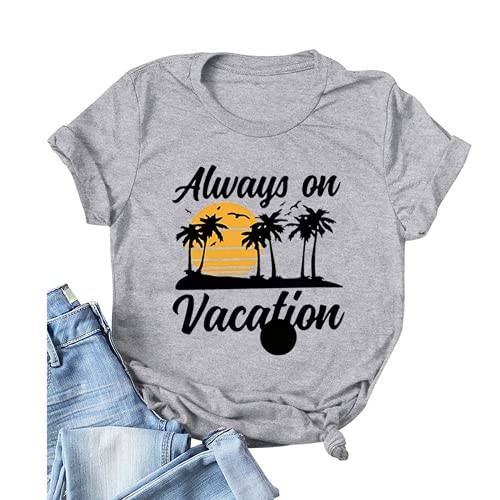 Always On Vacation T-Shirt for Women Funny Vacation Retro Sunset Shirt