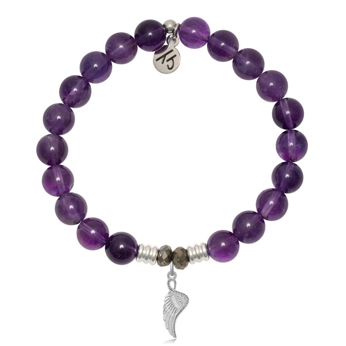 Amethyst Gemstone Bracelet with Angel Blessings Sterling Silver Charm