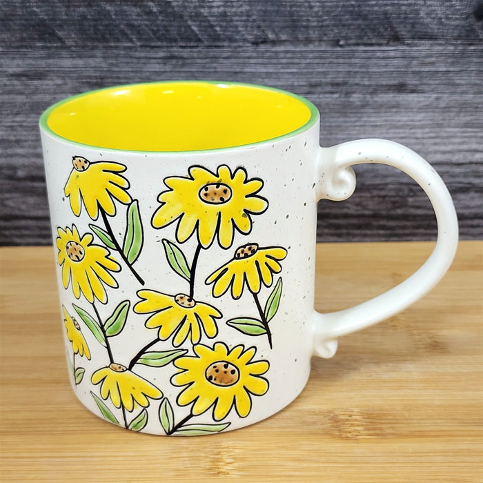 Antinio Floral Coffee Mug Summer Yellow flowers Tea Cup 21oz Embossed Blue Sky