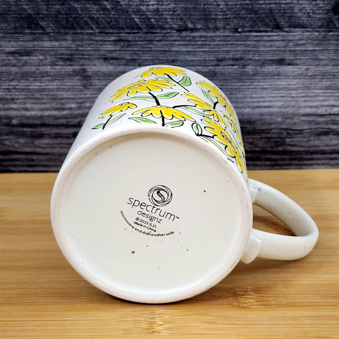 Antinio Floral Coffee Mug Summer Yellow flowers Tea Cup 21oz Embossed Blue Sky