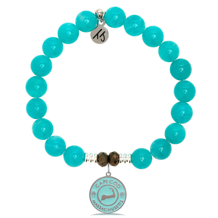 Aqua Amazonite Stone Bracelet with Cape Cod Enamel Sterling Silver Charm