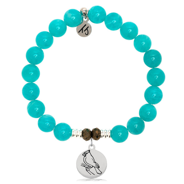 Aqua Amazonite Stone Bracelet with Cardinal Sterling Silver Charm