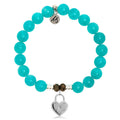 Aqua Amazonite Stone Bracelet with Love Lock Sterling Silver Charm