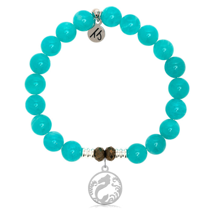 Aqua Amazonite Stone Bracelet with Mermaid Sterling Silver Charm