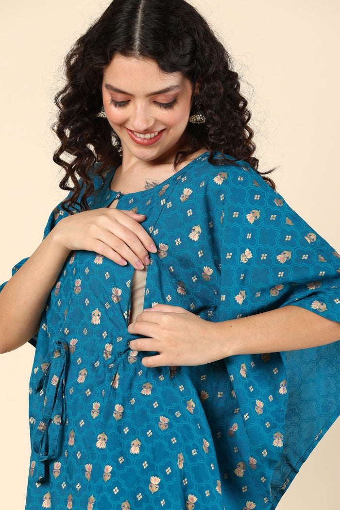 Maternity Aqua Blue Pregnancy Maternity Kaftan Set (Top & Bottom)