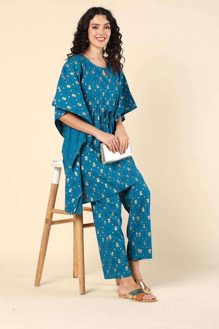 Pregnancy Aqua Blue Pregnancy Maternity Kaftan Set (Top & Bottom)