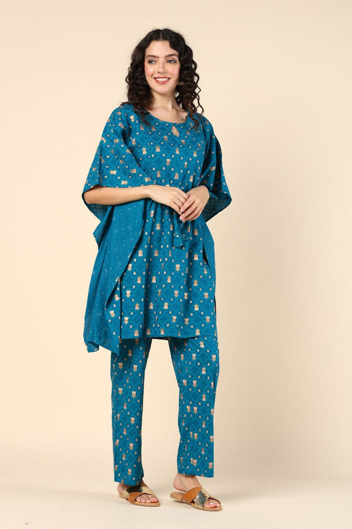 Aqua Blue Pregnancy Maternity Kaftan Set (Top & Bottom)