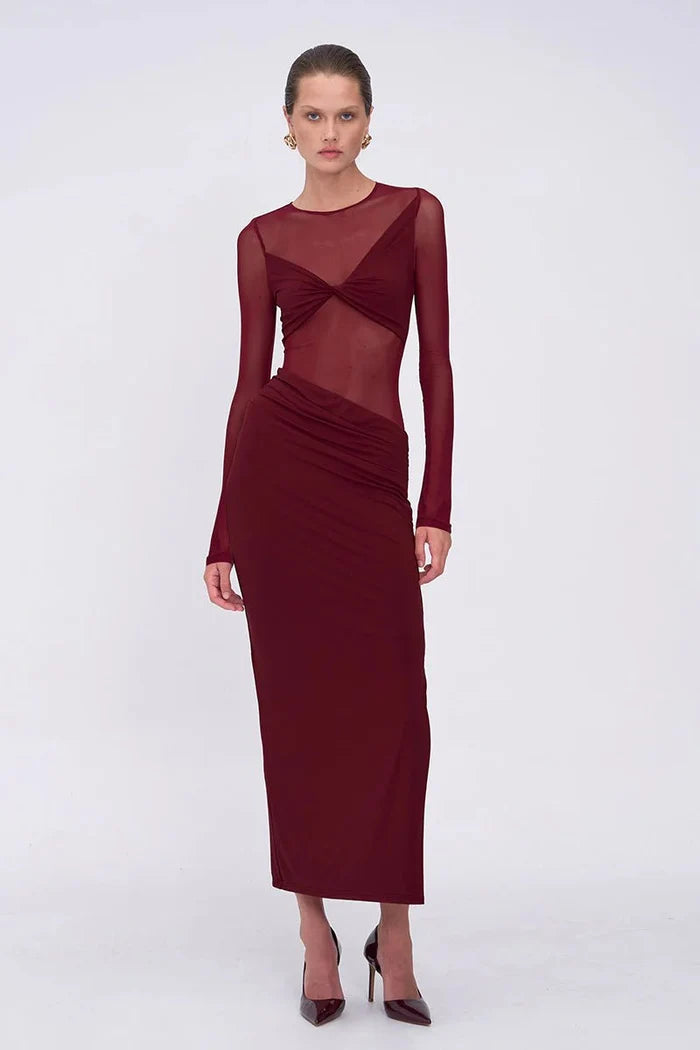 Auguste Long Sleeve Mesh Jersey Maxi - SODA Fashion Haus