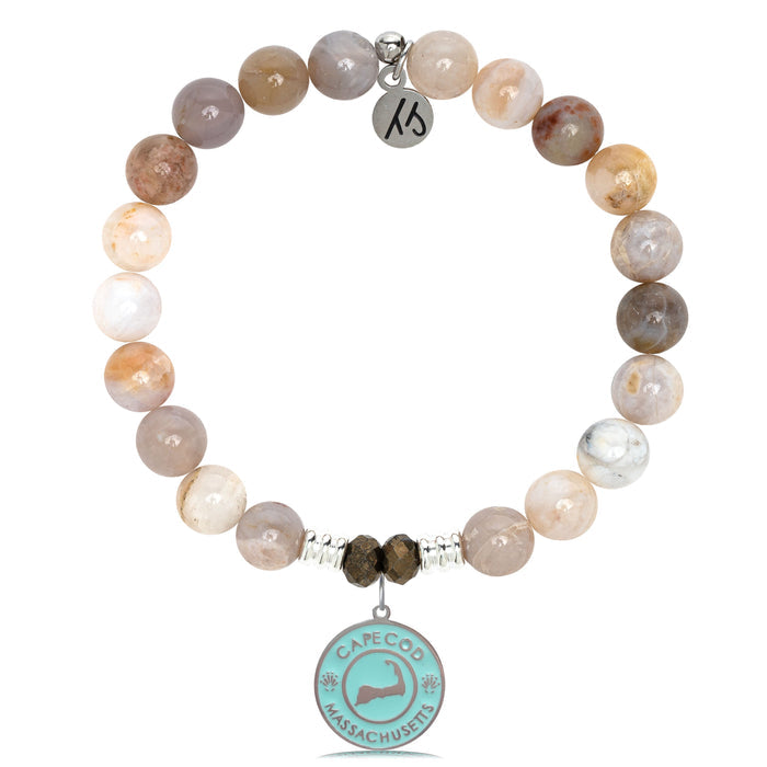 Australian Agate Stone Bracelet with Cape Cod Enamel Sterling Silver Charm