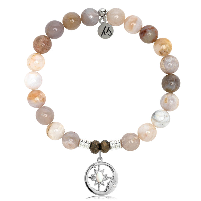 Australian Agate Stone Bracelet with Moonlight Sterling Silver Charm