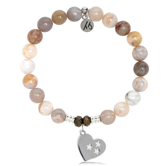 Australian Agate Stone Bracelet with Wishing Heart Sterling Silver Charm