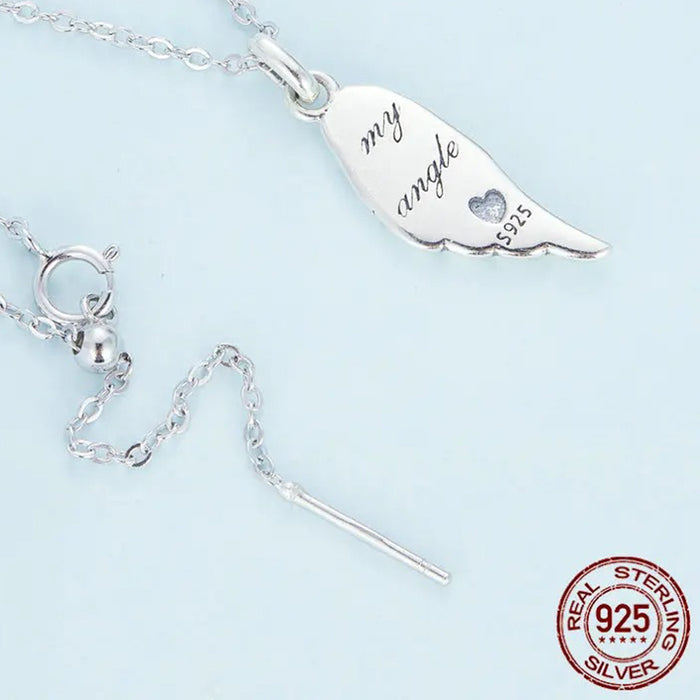 Authentic 925 Sterling Silver Angel Wing Pendant Necklace for Women Birthday Gift Simple Chic Jewelry