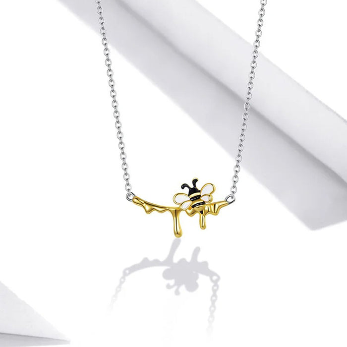 Authentic 925 Sterling Silver Enamel Lovely Honey Bee Necklace for Women Chain Link Necklaces Silver 925 Jewelry