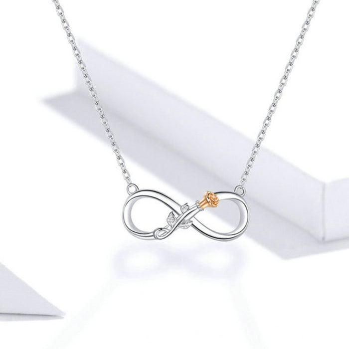 Authentic 925 Sterling Silver Rose Flower Infinity Love Short Neckalce for Women Choker Chain Luxury Bijoux