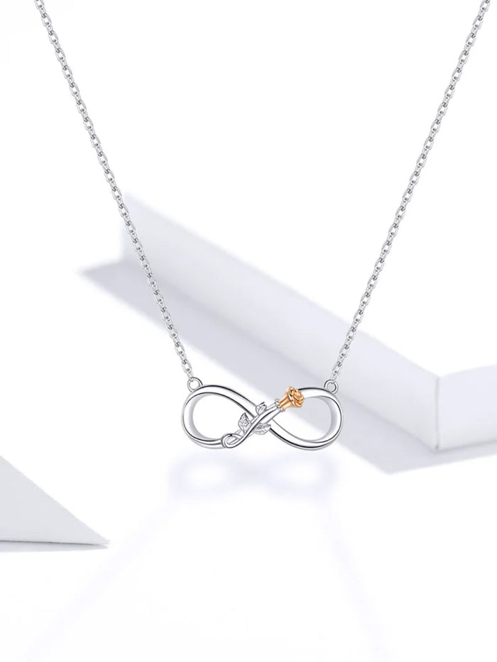 Authentic 925 Sterling Silver Rose Flower Infinity Love Short Neckalce for Women Choker Chain Luxury Bijoux