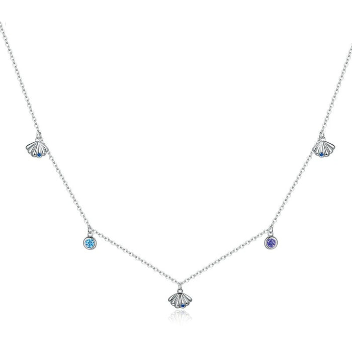 Authentic Silver Seashell Necklace 925 Sterling Silver Blue CZ Love Necklace Gift for Girl Statement Fine jewelry