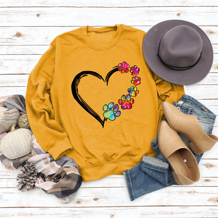 Autumn and Winter Ladies Tops Heart Dog footprint Print Sweatshirt