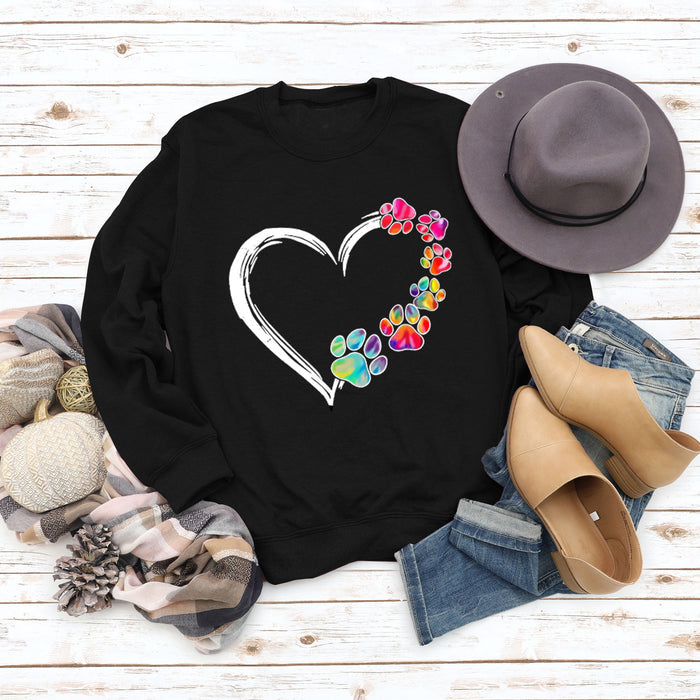 Autumn and Winter Ladies Tops Heart Dog footprint Print Sweatshirt