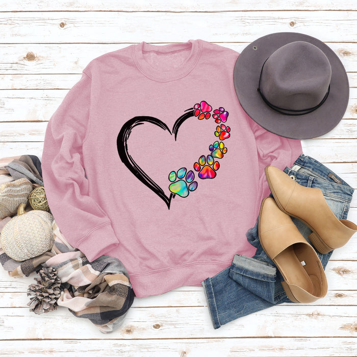 Autumn and Winter Ladies Tops Heart Dog footprint Print Sweatshirt