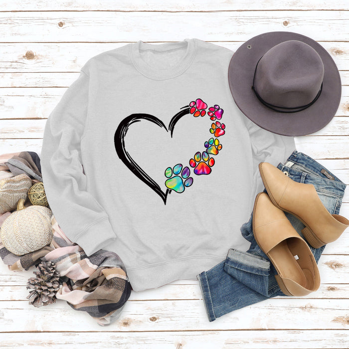 Autumn and Winter Ladies Tops Heart Dog footprint Print Sweatshirt