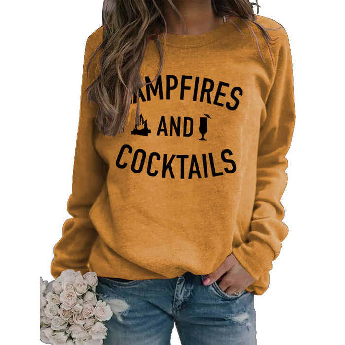 Autumn and winter new women's campfires and cocktails letter printed sweater