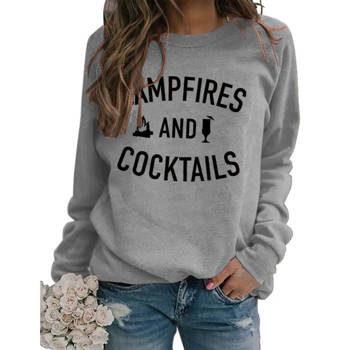 Autumn and winter new women's campfires and cocktails letter printed sweater