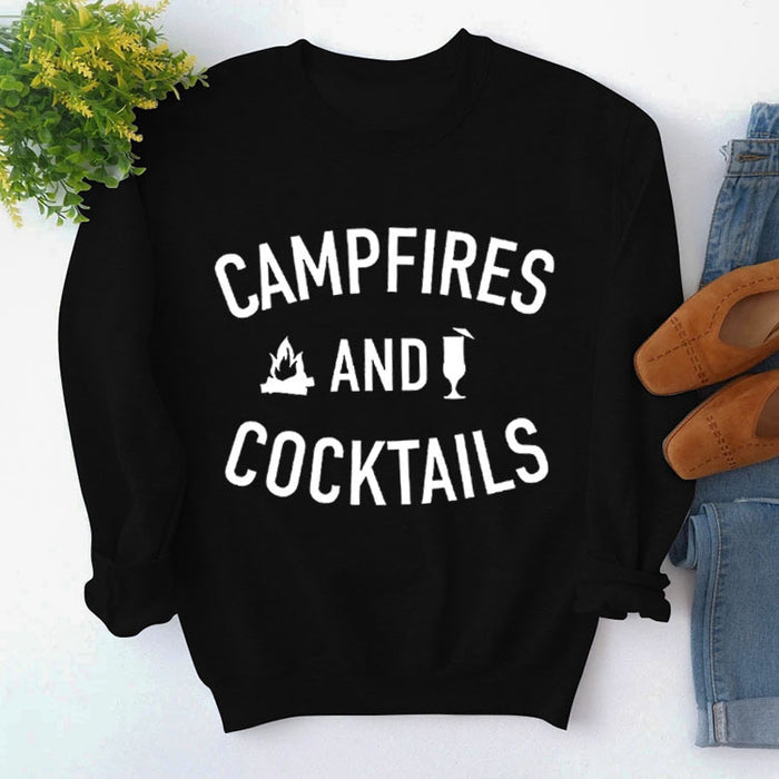 Autumn and winter new women's campfires and cocktails letter printed sweater