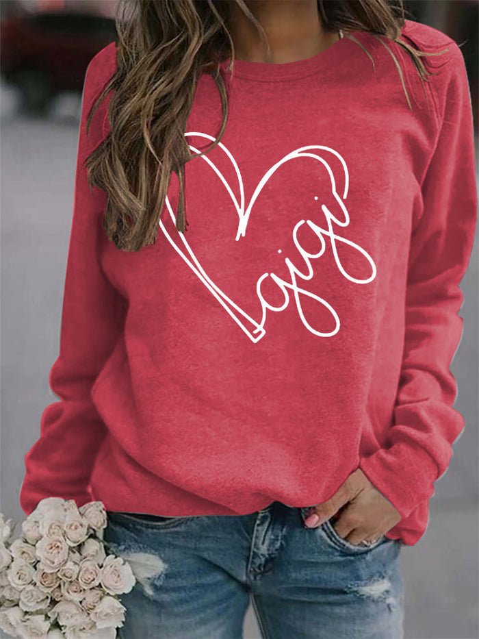 Autumn and Winter Womens Top Letter Gigi Heart Print Long-sleeved Sweatshirt
