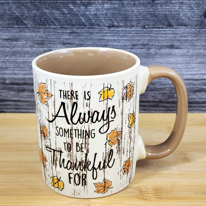Autumn Thankful Mug Inspirational Quote, Coffee Tea Cup Rustic Harvest Blue Sky