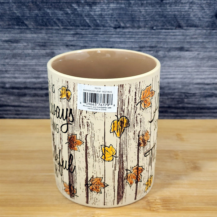 Autumn Thankful Mug Inspirational Quote, Coffee Tea Cup Rustic Harvest Blue Sky