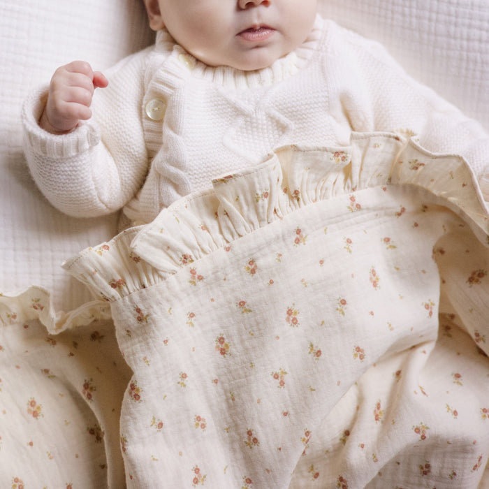 Baby blanket - Beige Flowers