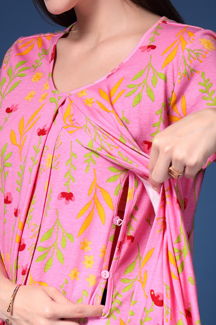 Model wearing Baby Pink Top; garment provides coverage and shape for a changing body.