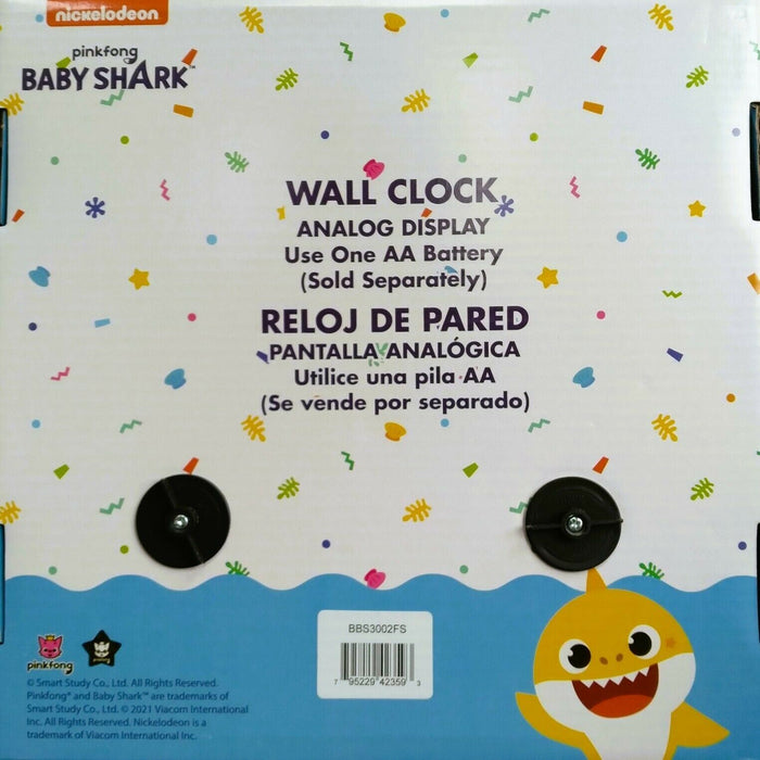Baby Shark Analog Wall Clock Décor 9 3/4 Inches Nickelodeon Cartoon Pinkfong
