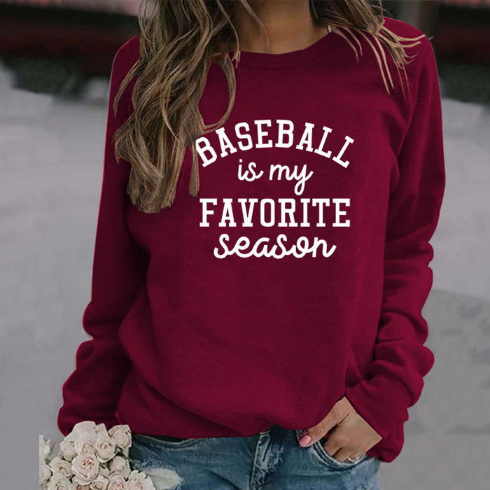 Baseball Is My Favorite Letter Round Neck Large Long Sleeve Sweater