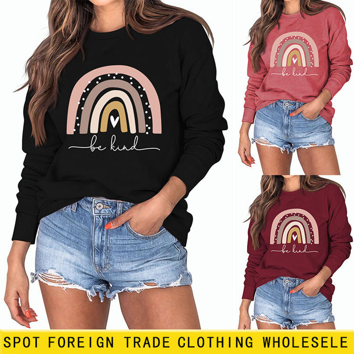 Be Kind Rainbow Print Round Neck Long Sleeve Women's Large Sweater