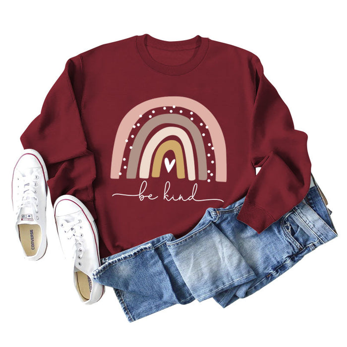 Be Kind Rainbow Print Round Neck Long Sleeve Women's Large Sweater